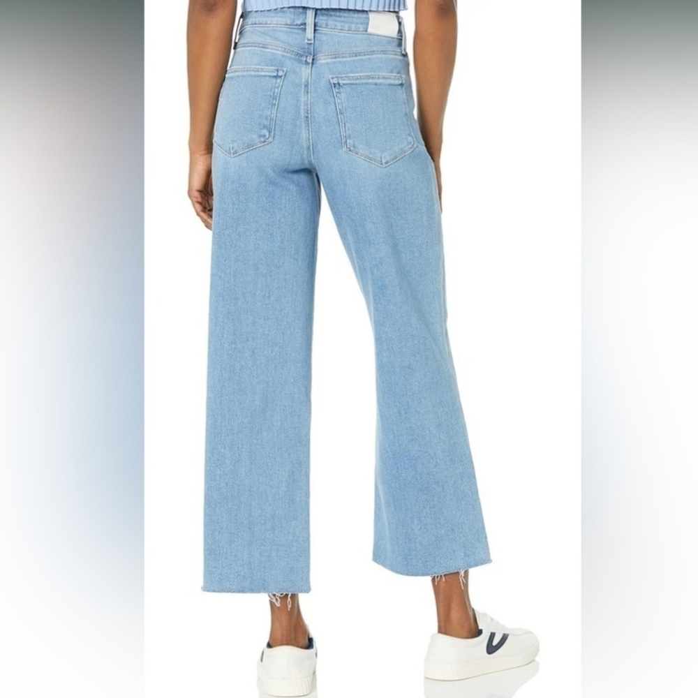 PAIGE Nellie Light Wash Jeans Natural Raw Hem Crop Wide Leg Size 31 - Picture 2 of 12